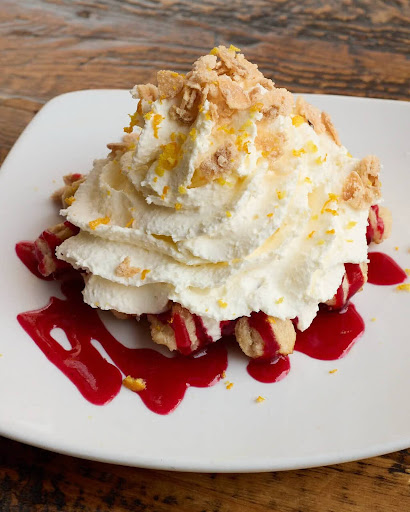 Cranberry-Orange flavored waffle with buttery smoothness in Liege Waffle style.