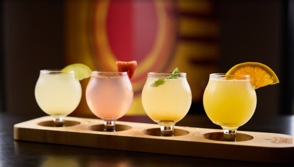  A line-up of different flavored mimosas served at Taste of Belgium restaurants in Ohio. 